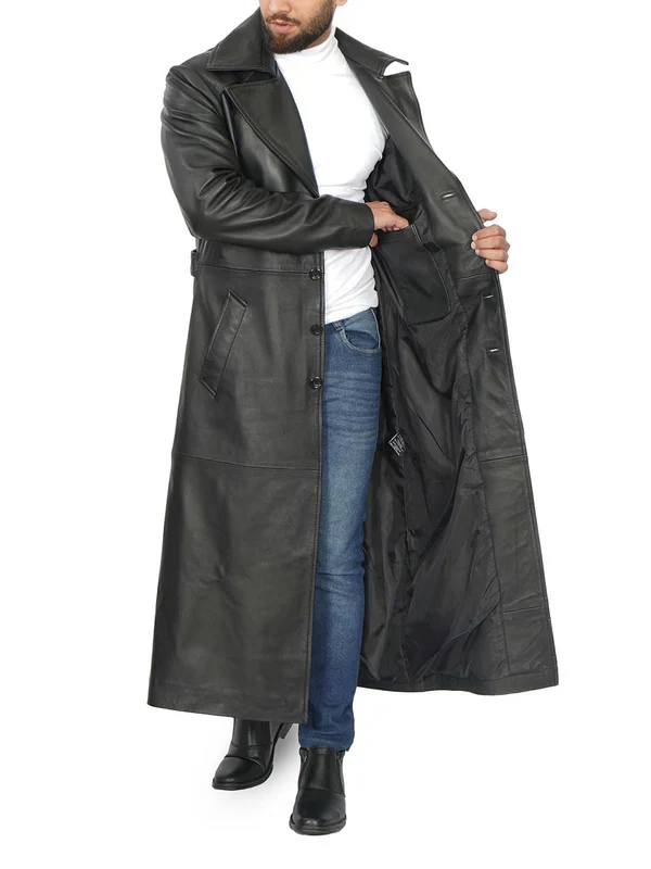 Jackson Men's Black Leather Long Duster Coat - Image 4