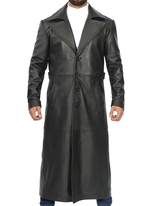 Jackson Men's Black Leather Long Duster Coat - Image 5