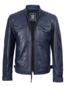 Men's Blue Wax Cafe Racer Leather Jacket