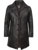 Men's Real Leather 3 4 Length Dark Brown Car Coat