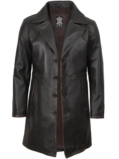 Men's Real Leather 3 4 Length Dark Brown Car Coat