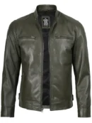 Dodge Mens Green Cafe Racer Real Leather Jacket
