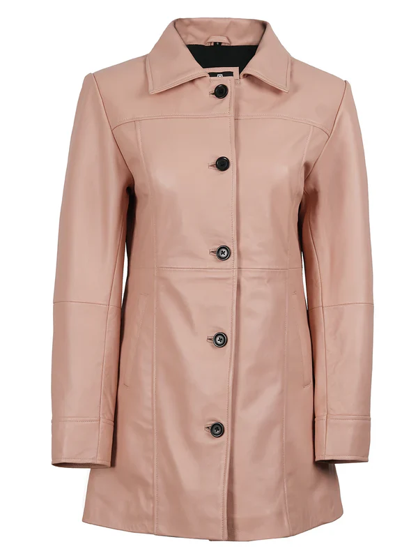 Kandis Women Pink Real Leather Car Coat - Image 2