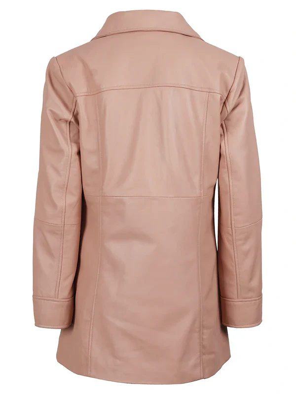 Kandis Women Pink Real Leather Car Coat - Image 5