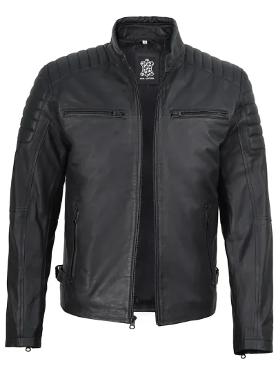Mens Matte Black Biker Style Real Leather Jacket