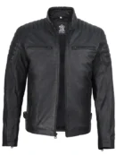 Mens Matte Black Biker Style Real Leather Jacket
