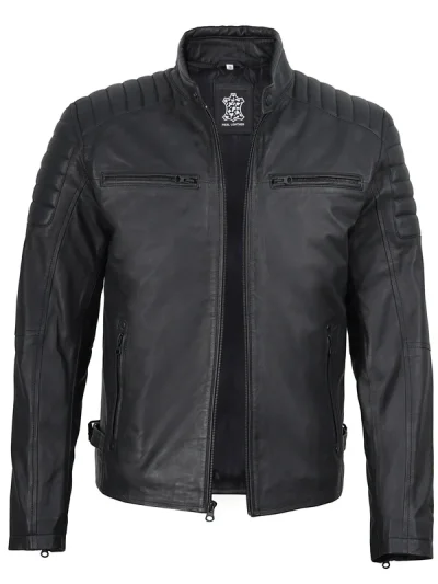 Mens Matte Black Biker Style Real Leather Jacket