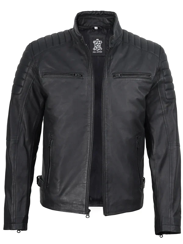 Mens Matte Black Biker Style Real Leather Jacket