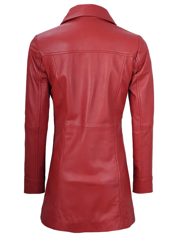 Kandis Women Red Real Leather Car Coat - Image 2