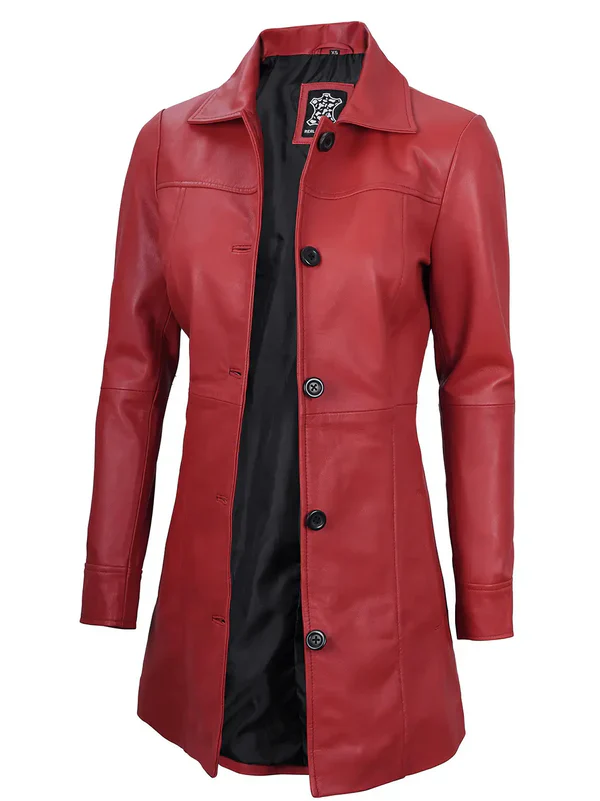 Kandis Women Red Real Leather Car Coat - Image 3