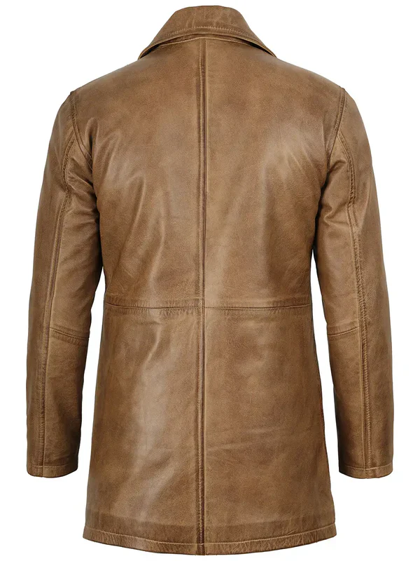 Winchester Men's Camel Brown 3/4 Length Leather Car Coat - Image 4