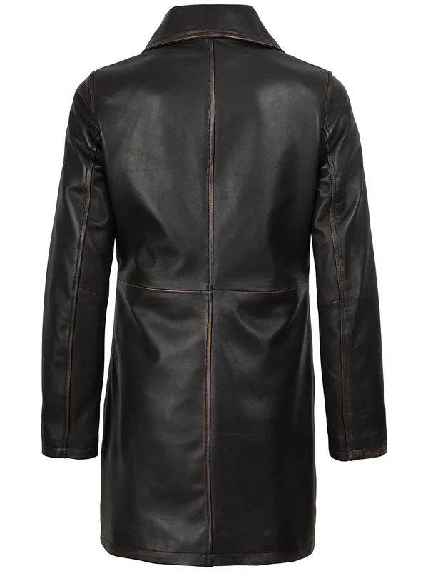 Winchester Women's Distressed Dark Brown Leather Coat - Image 4