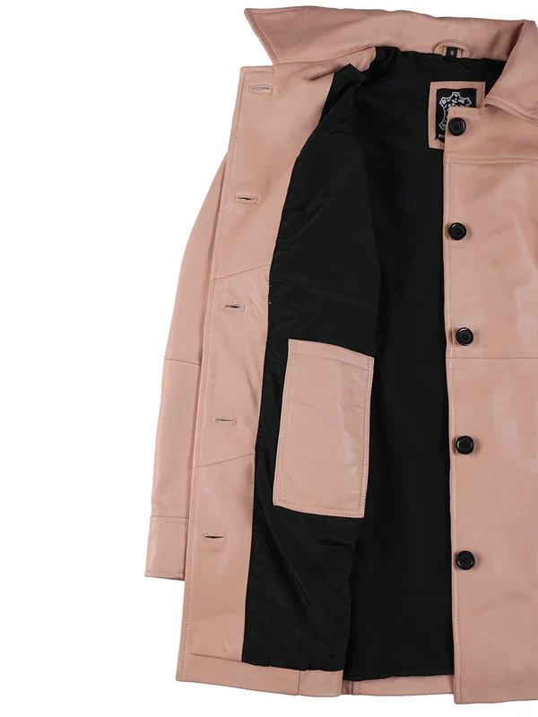 Kandis Women Pink Real Leather Car Coat - Image 7