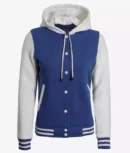 Women's Royal Blue and White Hooded Letterman Jacket