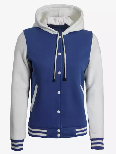 Women's Royal Blue and White Hooded Letterman Jacket