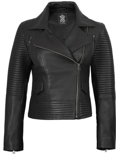 Women's Black Leather Biker Style Jacket