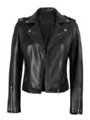 Kirsten Women's Black Asymmetrical Leather Biker Style Jacket
