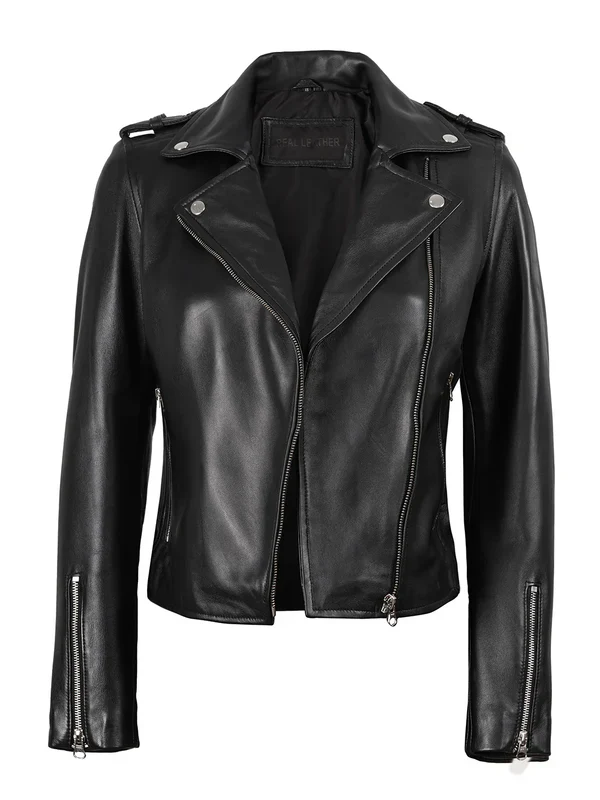 Kirsten Women's Black Asymmetrical Leather Biker Style Jacket