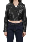 Colleen Women’s Cropped Black Biker Style Leather Jacket