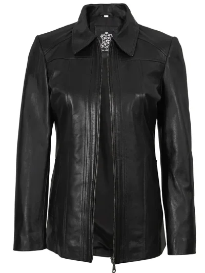 Marsha Women's Leather Black Car Coat