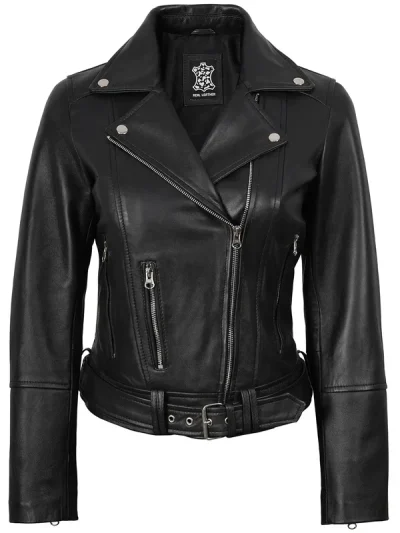 Womens Asymmetrical Black Biker Style Leather Jacket