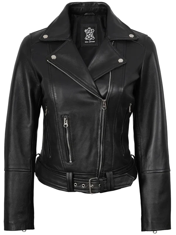 Womens Asymmetrical Black Biker Style Leather Jacket