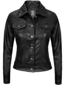 Fernando Women's Black Leather Trucker Jacket