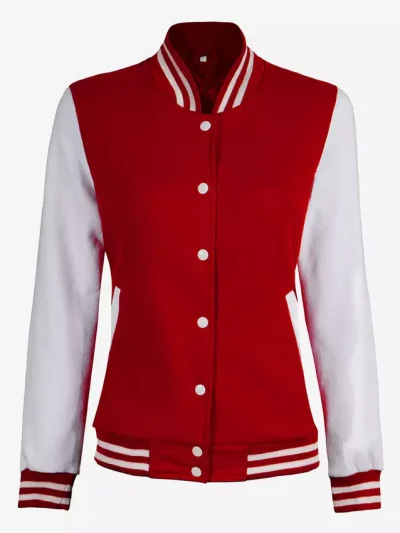 Women’s Red Letterman Jacket – White Sleeve College Varsity Bomber
