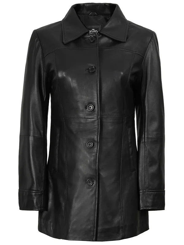 Kandis Womens Black 3/4 Length Leather Car Coat - Image 2