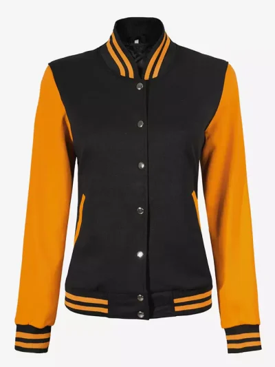 Women’s Black and Yellow Letterman Jacket – Baseball Style Varsity Bomber