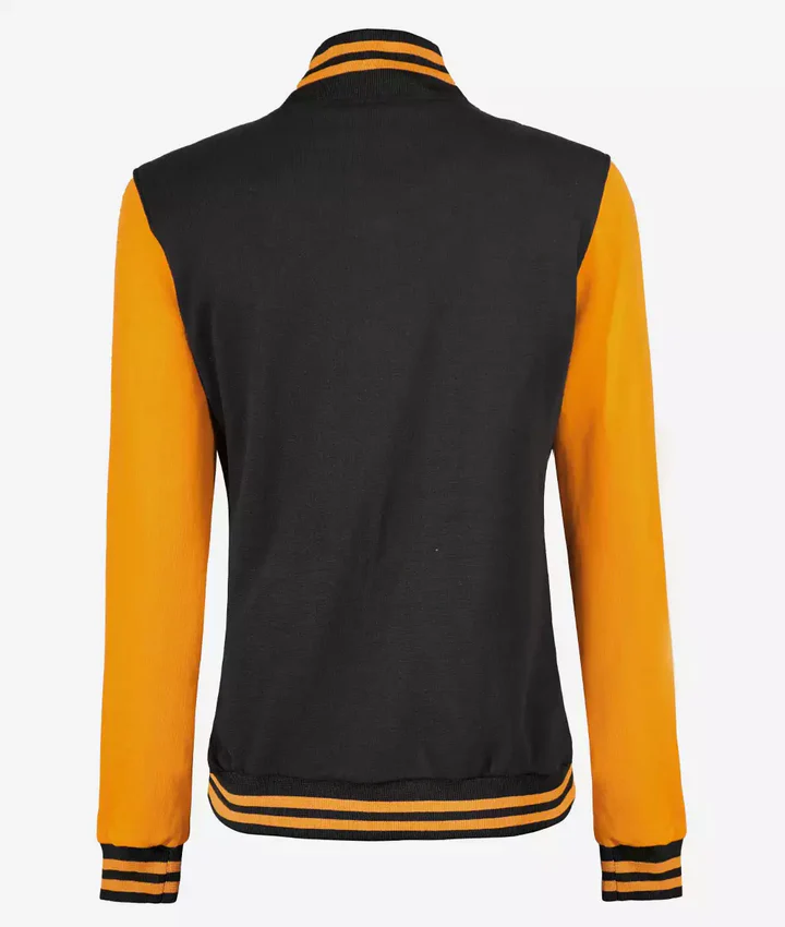 Women’s Black and Yellow Letterman Jacket – Baseball Style Varsity Bomber - Image 5