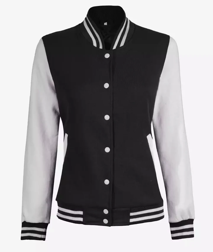 Women’s White and Black Varsity Jacket – Baseball Style Bomber - Image 2