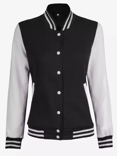 Women’s White and Black Varsity Jacket – Baseball Style Bomber