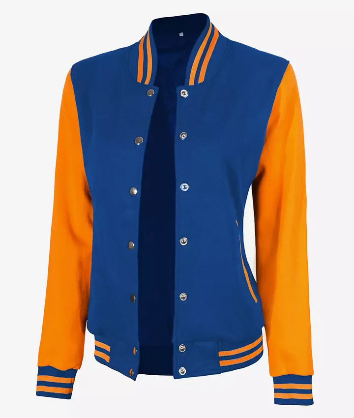 Women’s Yellow and Royal Blue Varsity Jacket – Baseball Style Bomber - Image 2