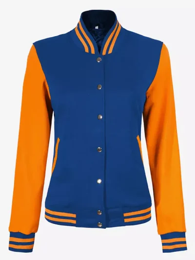 Women’s Yellow and Royal Blue Varsity Jacket – Baseball Style Bomber