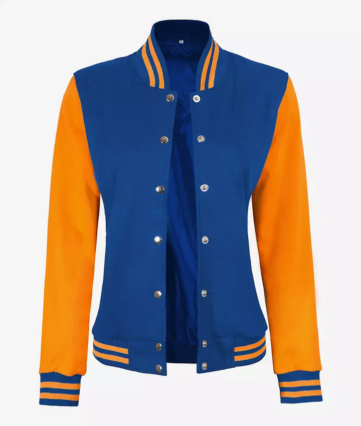 Women’s Yellow and Royal Blue Varsity Jacket – Baseball Style Bomber - Image 3