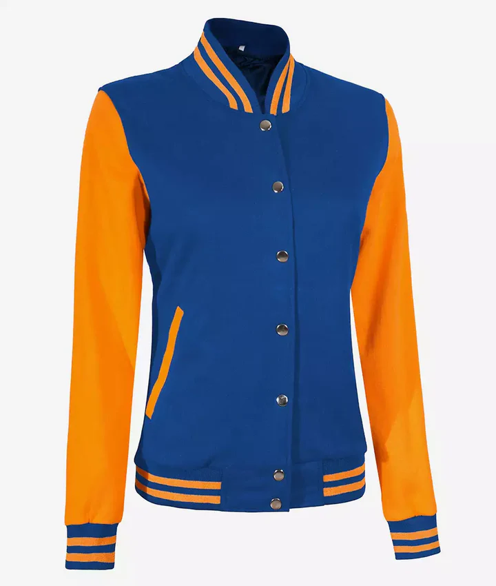 Women’s Yellow and Royal Blue Varsity Jacket – Baseball Style Bomber - Image 4