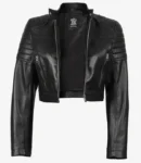 Women's Black Cropped Leather Biker Style Jacket