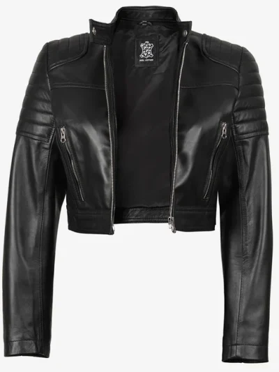 Women's Black Cropped Leather Biker Style Jacket