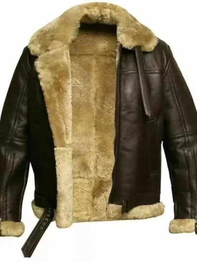 Handmade Men’s RAF B3 Sheepskin Aviator Jacket – Real Leather Bomber Pilot Coat, Winter Gift for Him