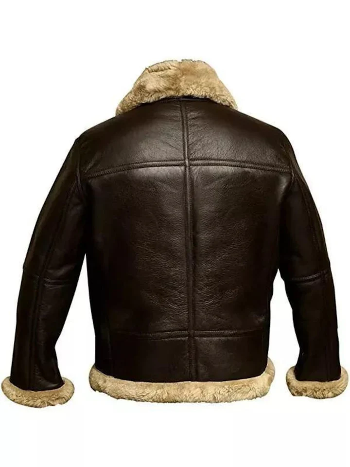 Handmade Men’s RAF B3 Sheepskin Aviator Jacket – Real Leather Bomber Pilot Coat, Winter Gift for Him - Image 3