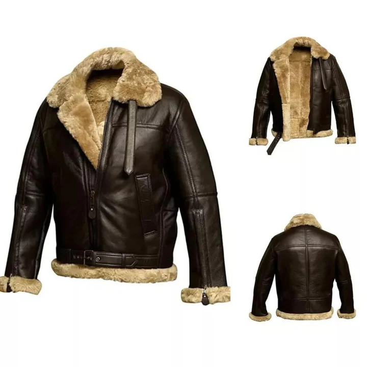 Handmade Men’s RAF B3 Sheepskin Aviator Jacket – Real Leather Bomber Pilot Coat, Winter Gift for Him - Image 2