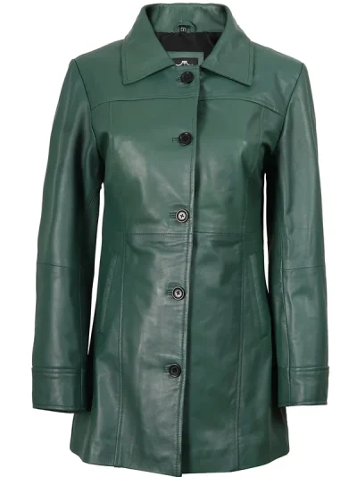 Kandis Women's Green Real Leather Car Coat