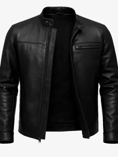 Bickford Mens Black Cafe Racer Real Leather Jacket