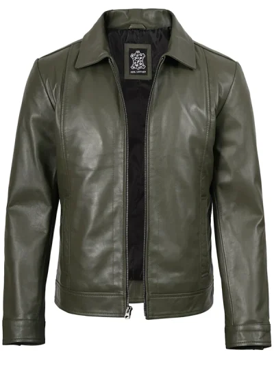 Men's Dark Green Harrington Leather Jacket