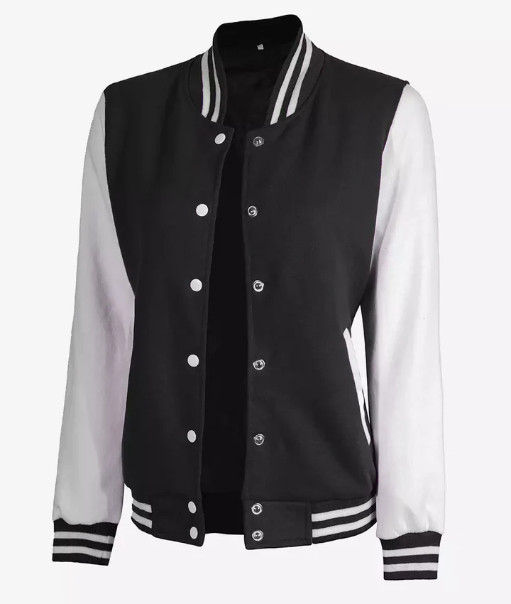 Women’s White and Black Varsity Jacket – Baseball Style Bomber - Image 4