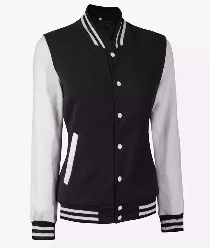 Women’s White and Black Varsity Jacket – Baseball Style Bomber - Image 3