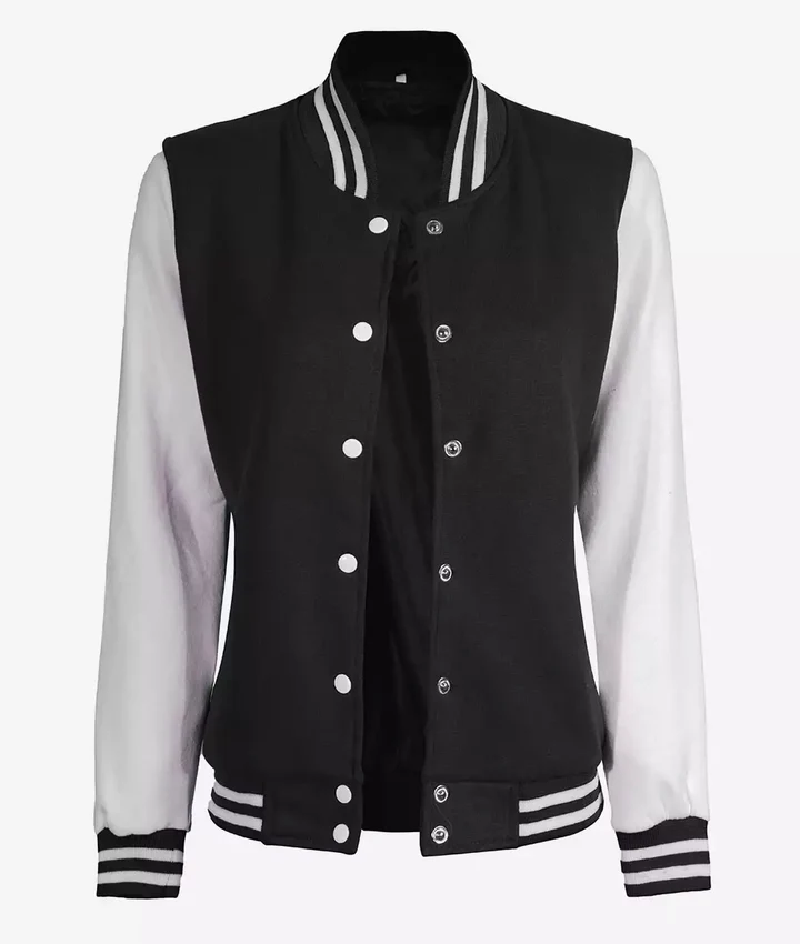 Women’s White and Black Varsity Jacket – Baseball Style Bomber - Image 5