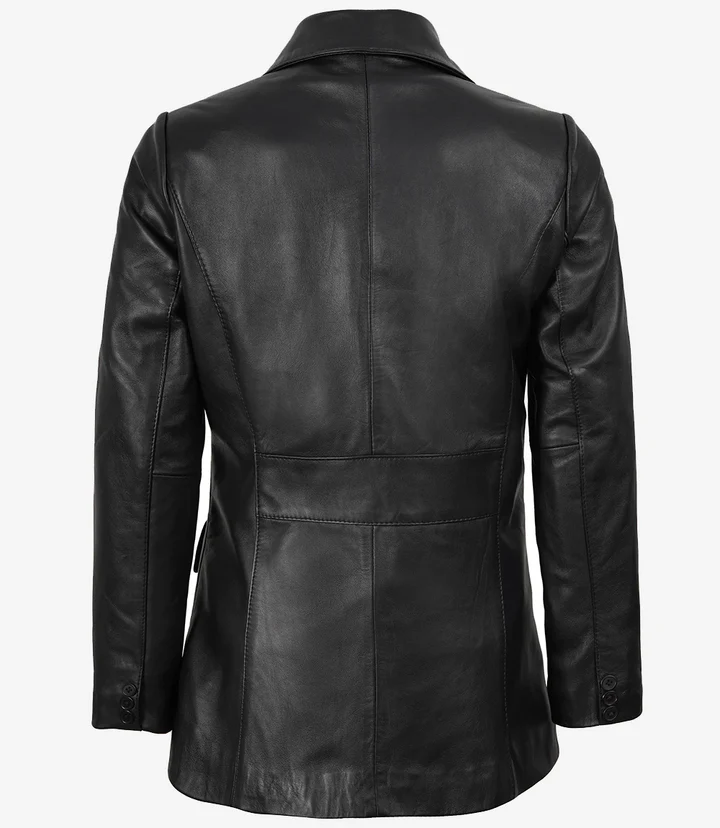 Shannon Women's Two Button Black Leather Blazer - Image 4