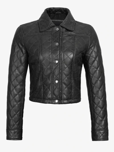 Womens Quilted Black Cropped Leather Jacket